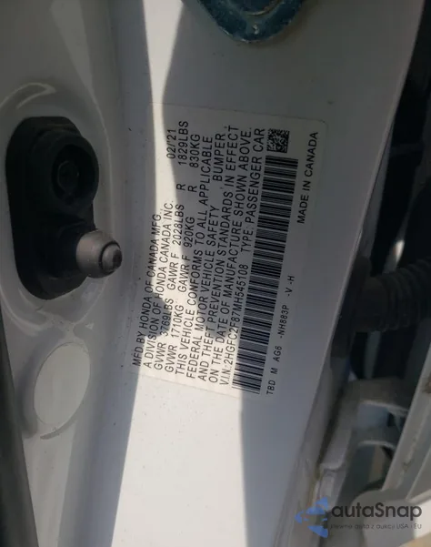 2021 Honda Civic Sport из США, поврежденный, VIN 2HGFC2F87MH545108